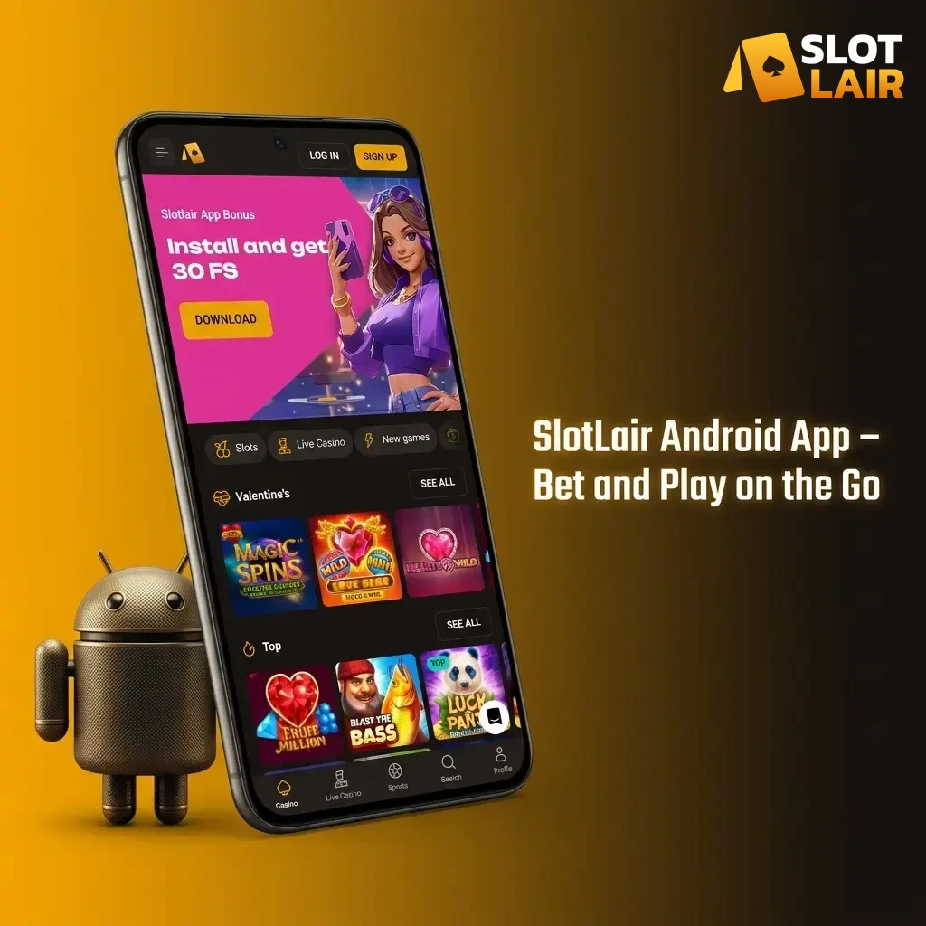 Download the free SlotLair Android app for mobile betting.