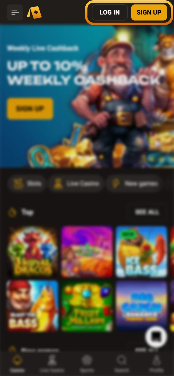 Open the SlotLair app to log into your player account.