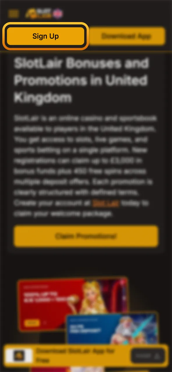 Visit the SlotLair registration page to create your account now.