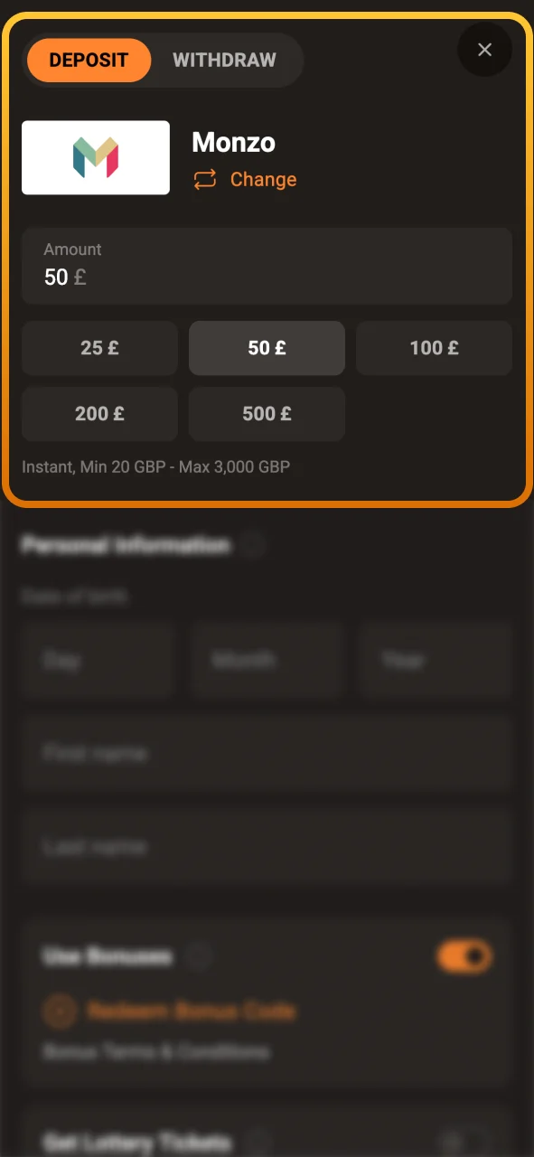 Enter the amount you wish to deposit at SlotLair now.