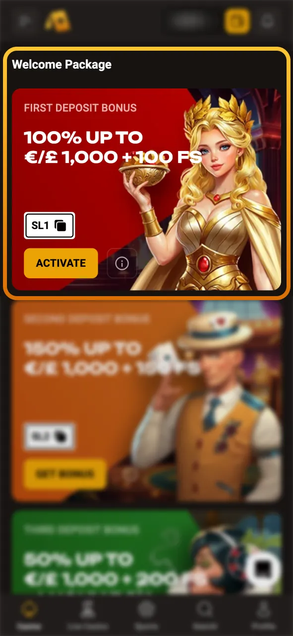 Claim welcome bonus when registering on SlotLair casino.