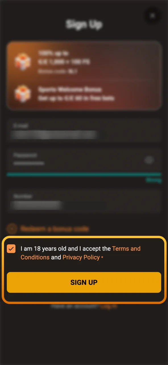 Accept the SlotLair terms and conditions to finish sign up.
